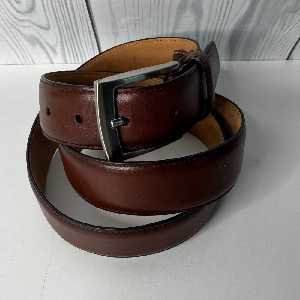 Men’s Tasso Elba Belt Brown Genuine Leather Size 42 Silver